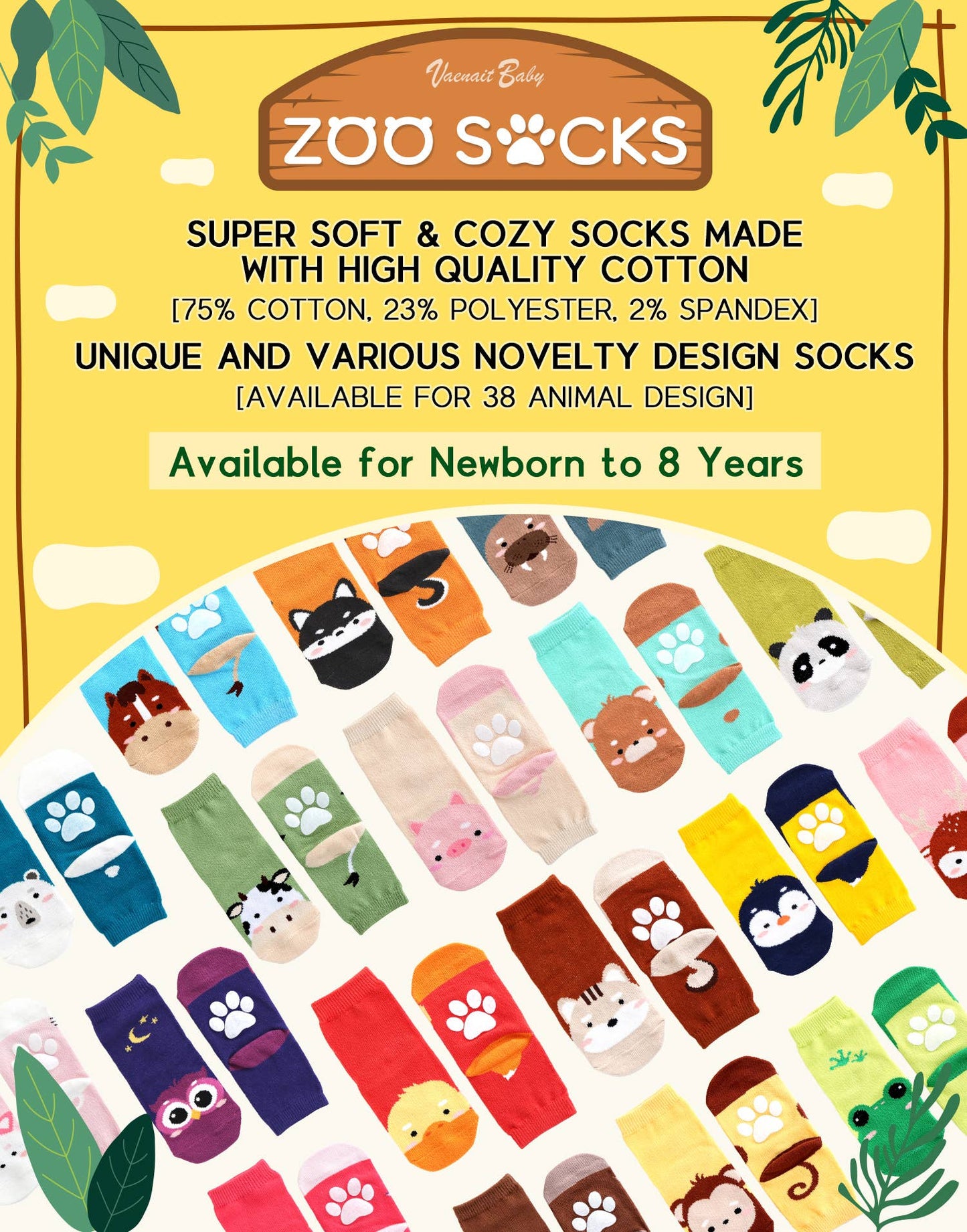 Cow Zoo Baby Animal Socks: Green / M (3 ~5T)