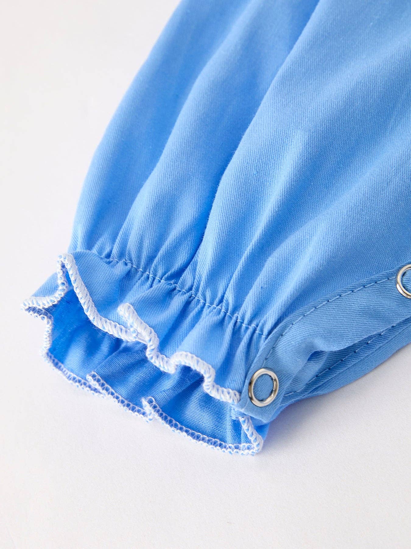 Fall Thanksgiving&Halloween Blue Pumpkin Smock Embroidery Lace Baby Girl Romper: 3M
