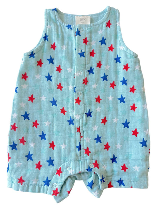 Splendid Stars Blue / Muslin Shortie Romper: 0-3M