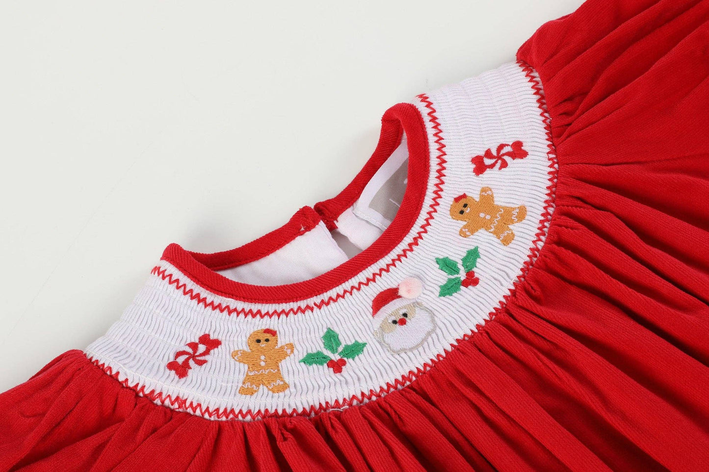 Red Velvet Christmas Smocked Bishop Dress: Red