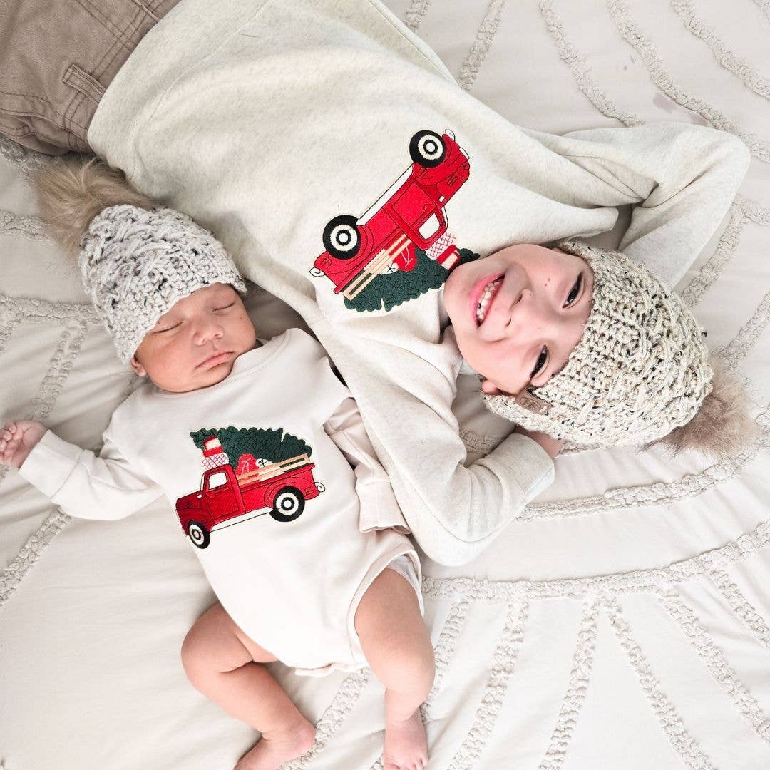 Christmas Truck Patch Long Sleeve Romper - Baby Clothing: