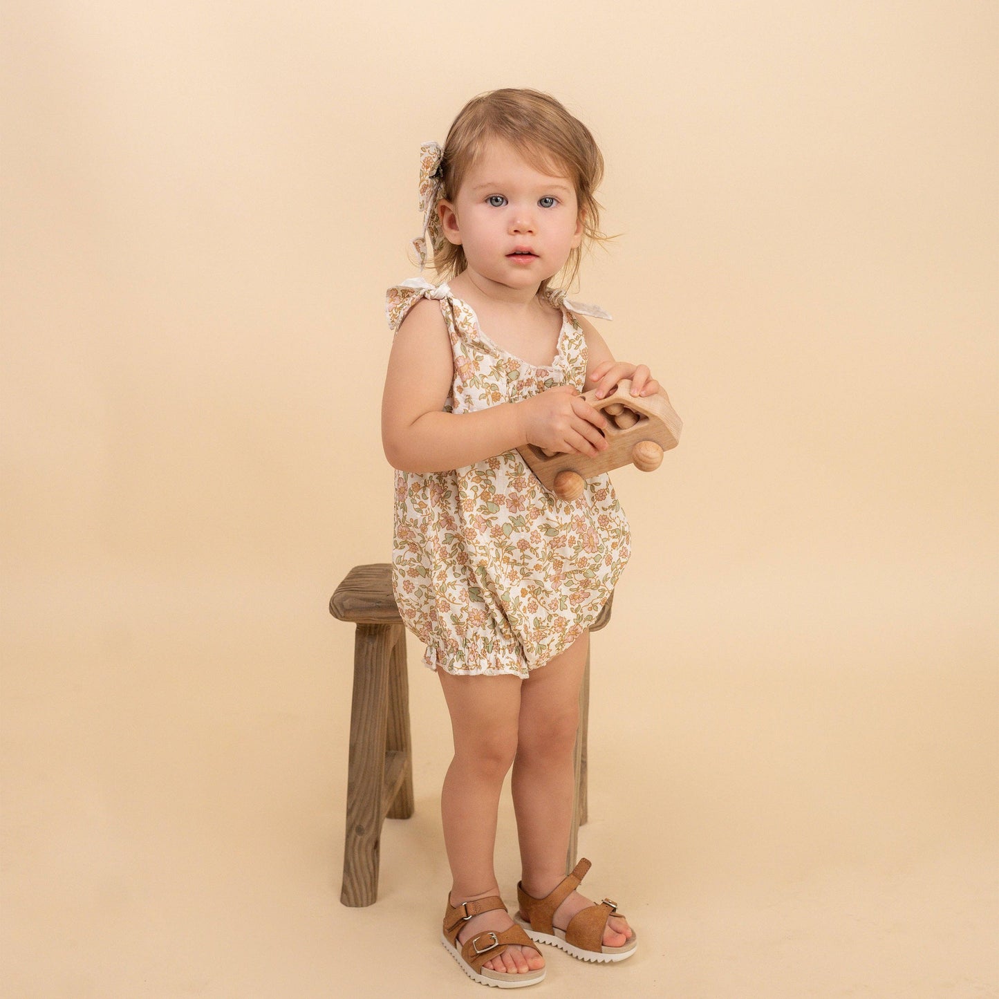 Organic Tie Shoulder Bubble Romper - Tuscan Bloom