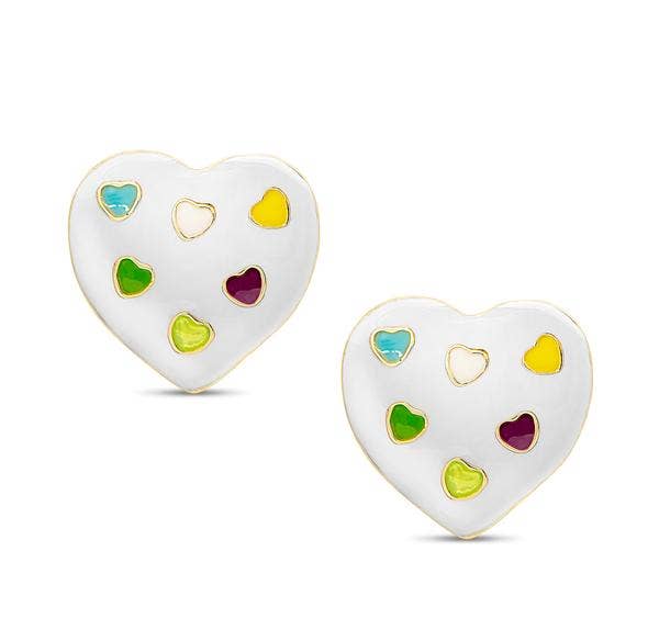 Puffed Heart Stud Earrings: Pink