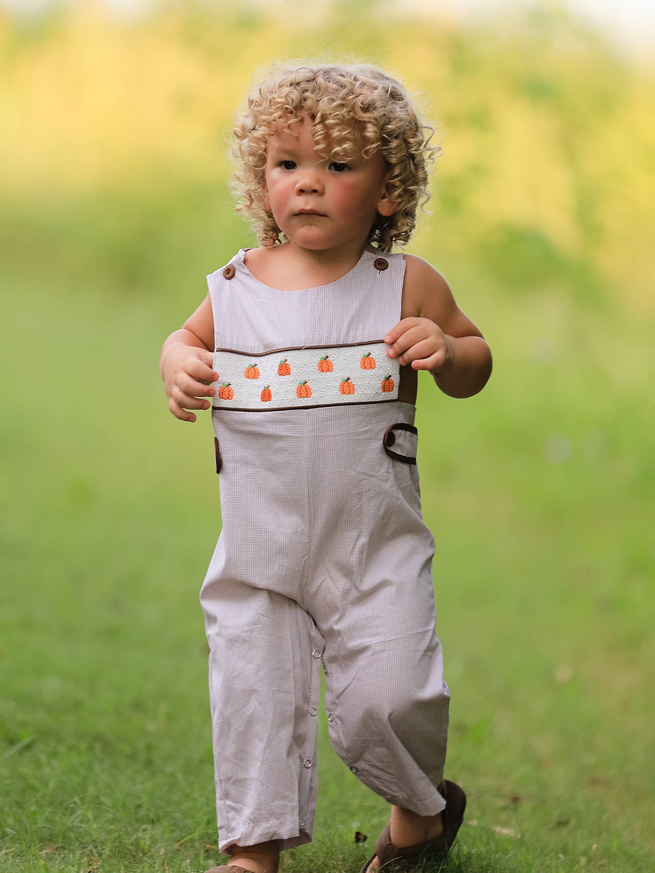 Halloween & Thanksgiving Pumpkin Smock Embroidered Boys Romper: 3M