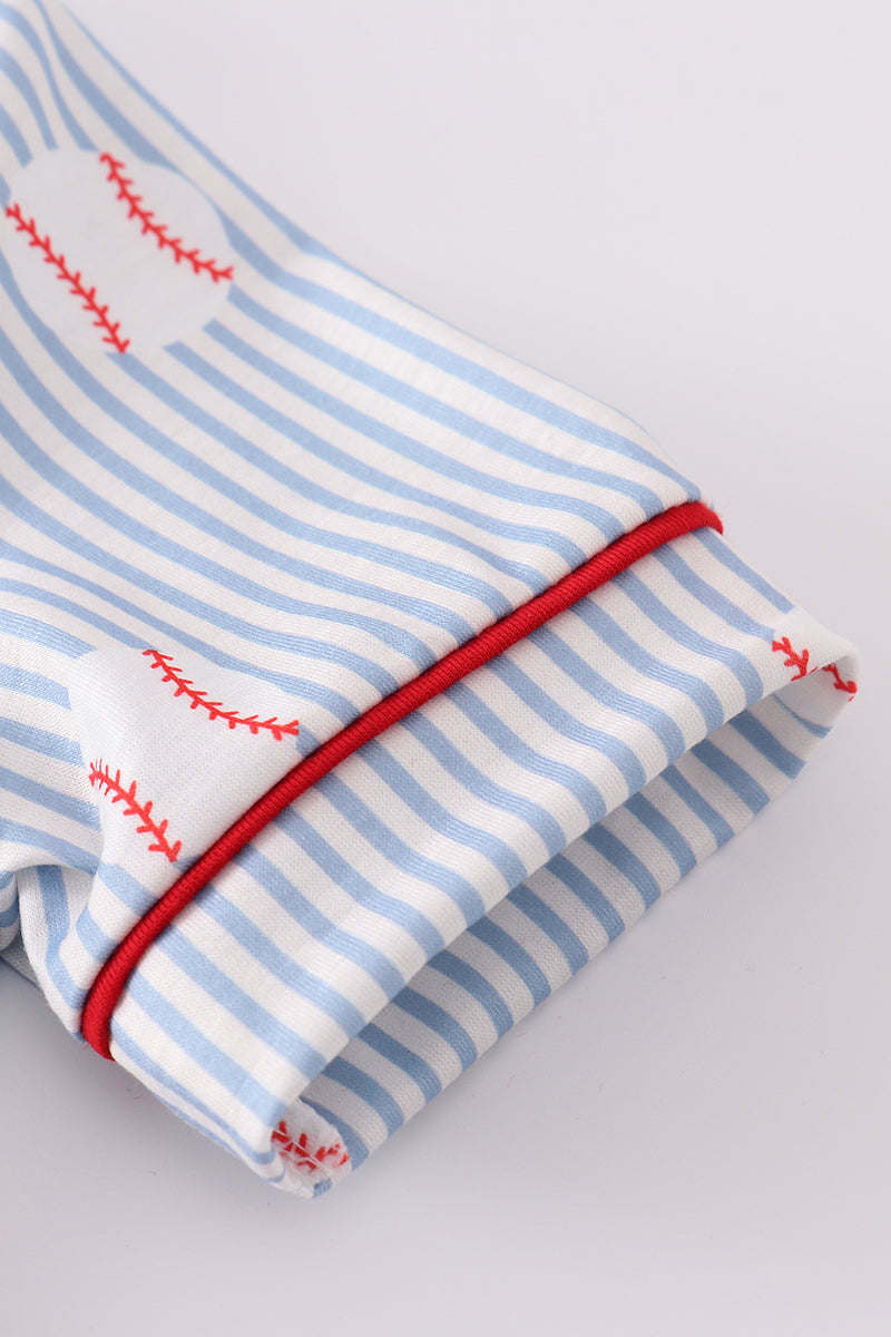 Blue Stripe Baseball Pajama Set