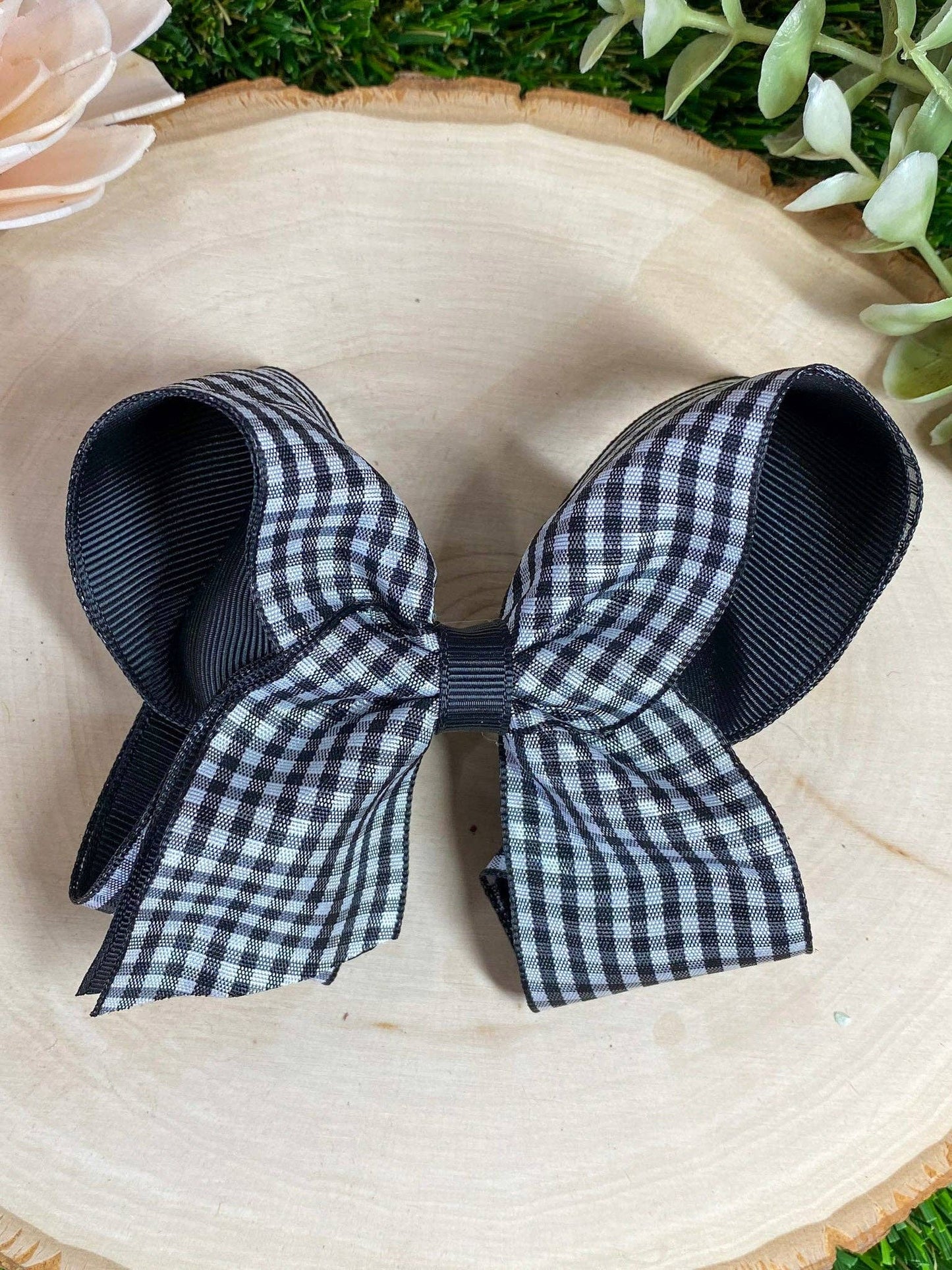 Gingham Classic Boutique Hair Bow | Clip or Headband: Orange / Double Prong Alligator Clip