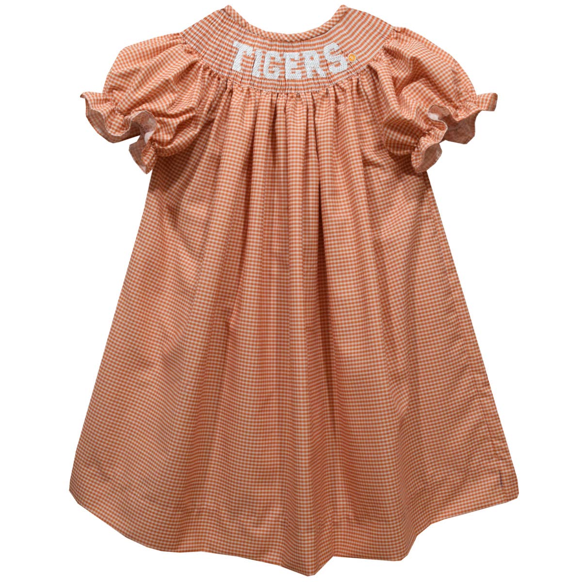 Clemson Tigers Smocked Gingham Bishop - Puffy Short Sleeve