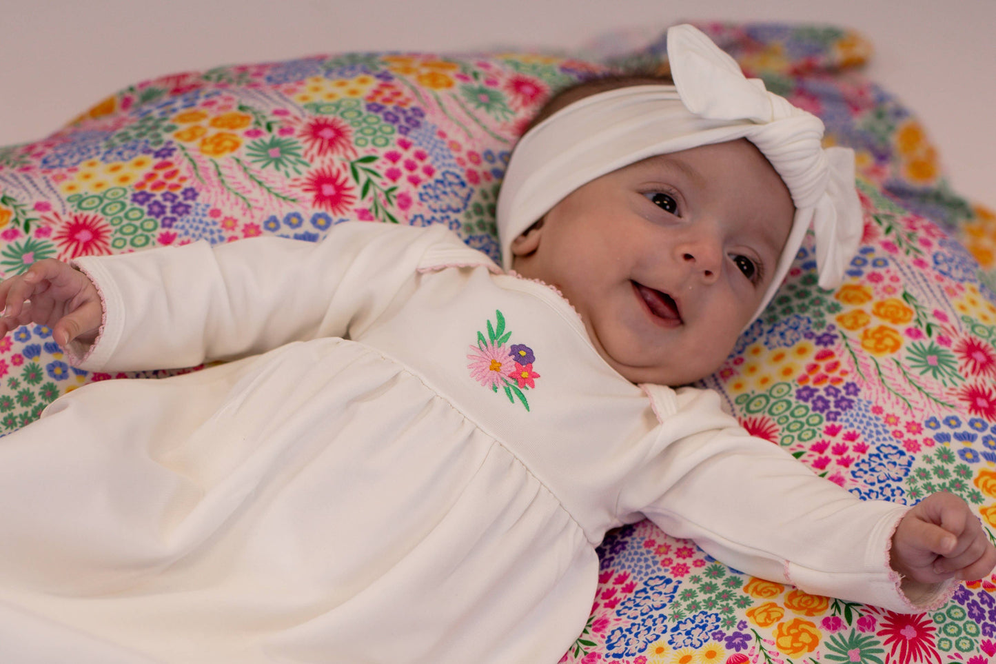 Pip Embroidered Gown - Flower Fields: 0-3 mo