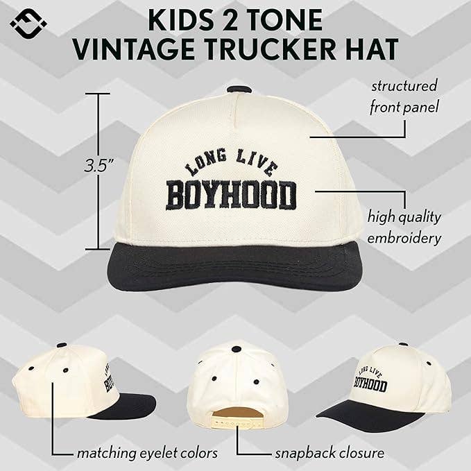 Kids/Baby Two Tone Cap - Long Live Boyhood - Black/Beige: Medium/Large (2-9 Years)