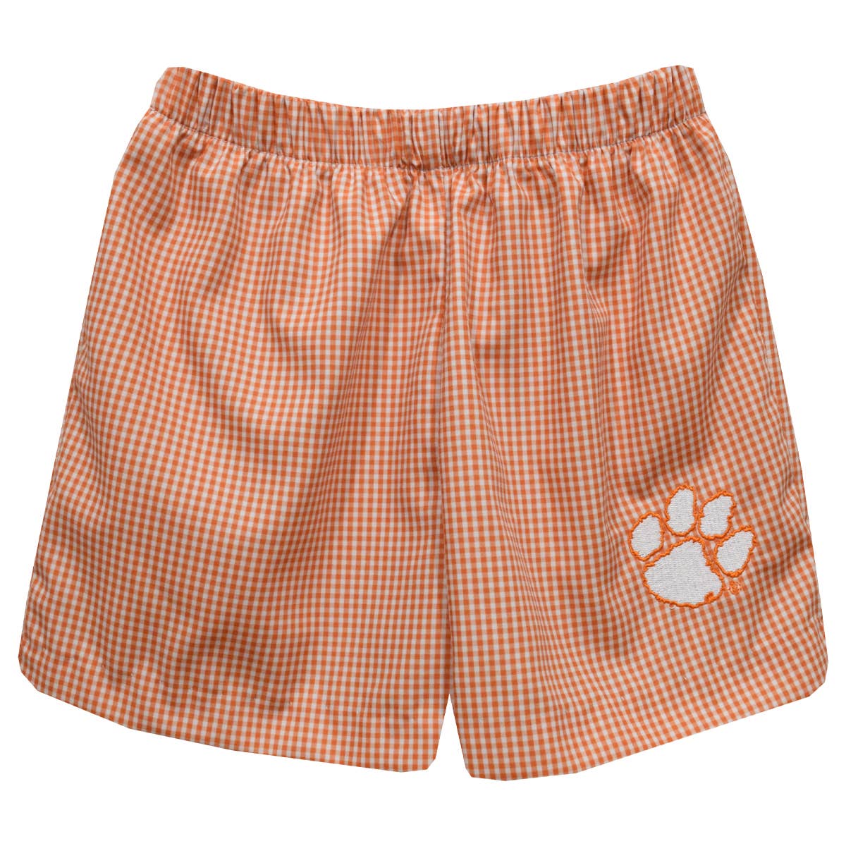 Clemson Tigers Embroidered Orange Gingham Pull On Short