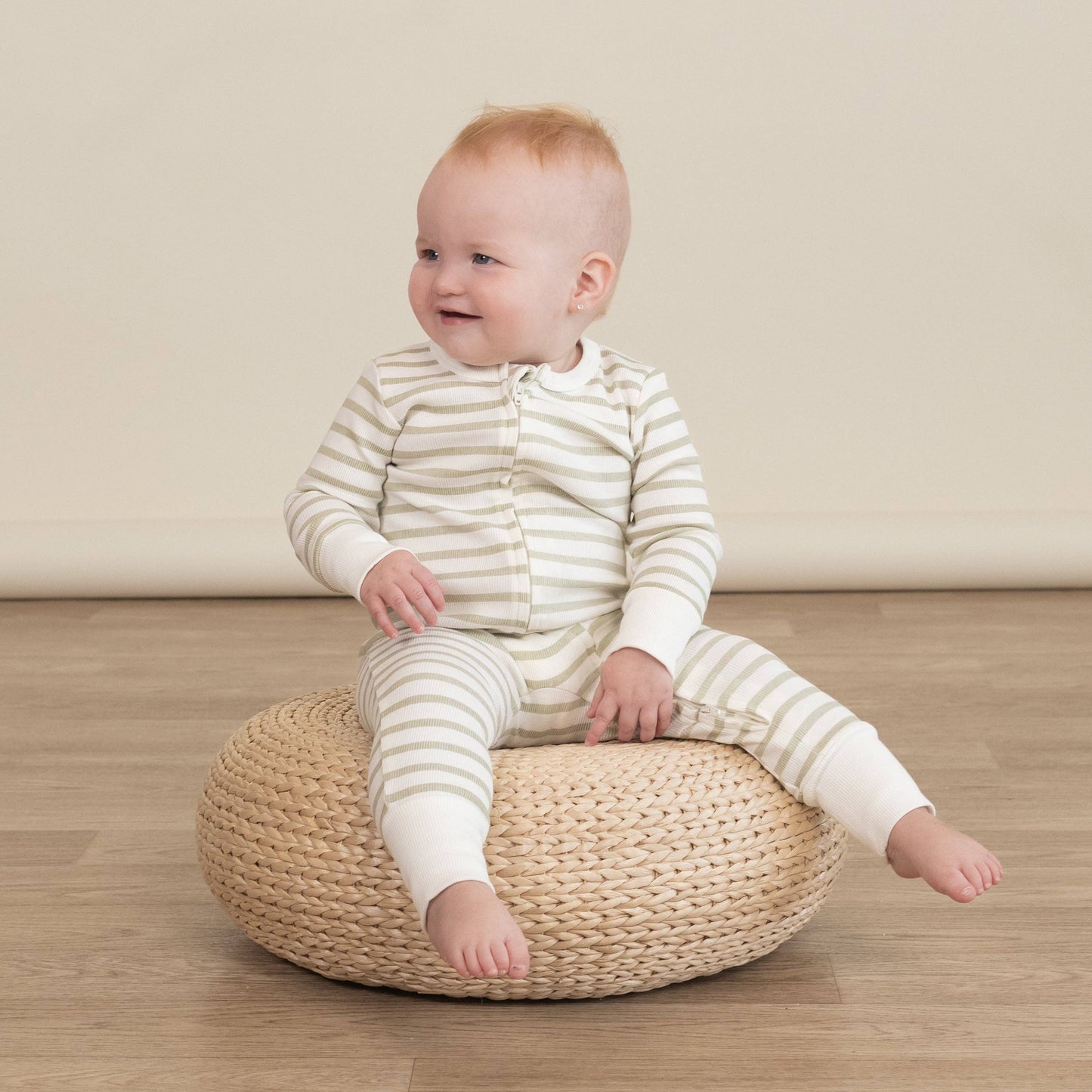 Sage Stripes Organic 2-Way Zip Romper