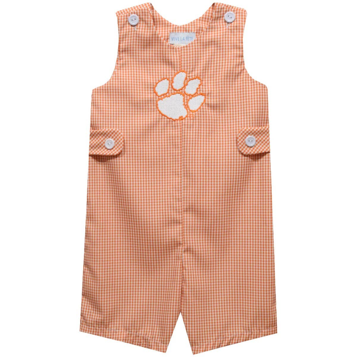 Clemson Embroidered Orange Gingham Jon Jon