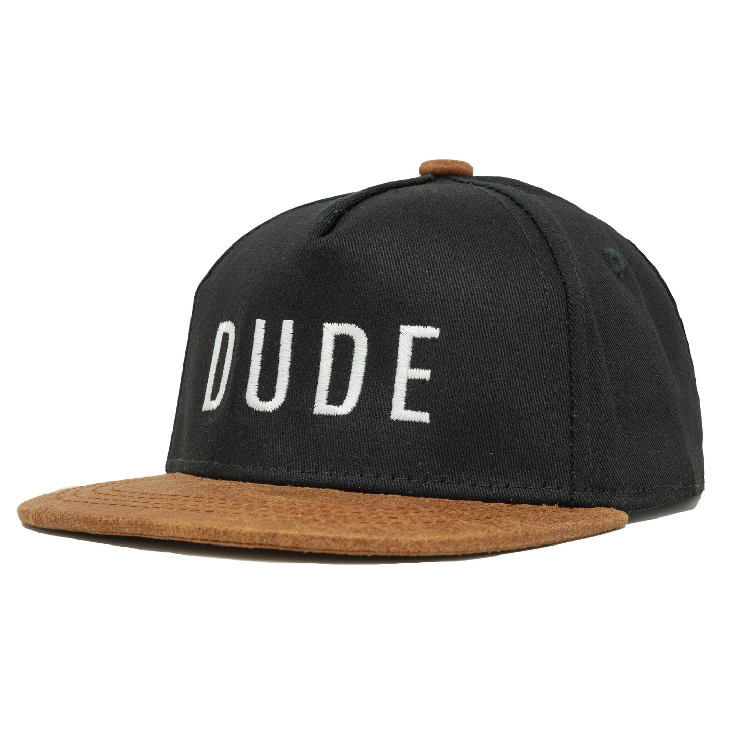 Flat Brim Trucker Hat - Dude - Black/Faux Leather: Medium/Large (2-9 Years)