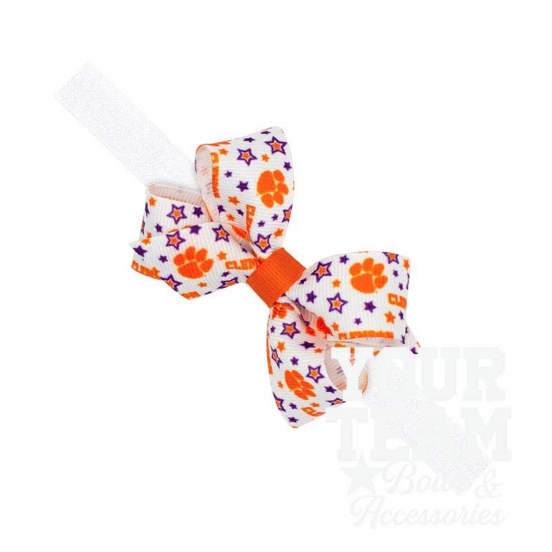 Mini Clemson Logo Print Hair Bow on Baby Band: CLEMSON / ONE SIZE