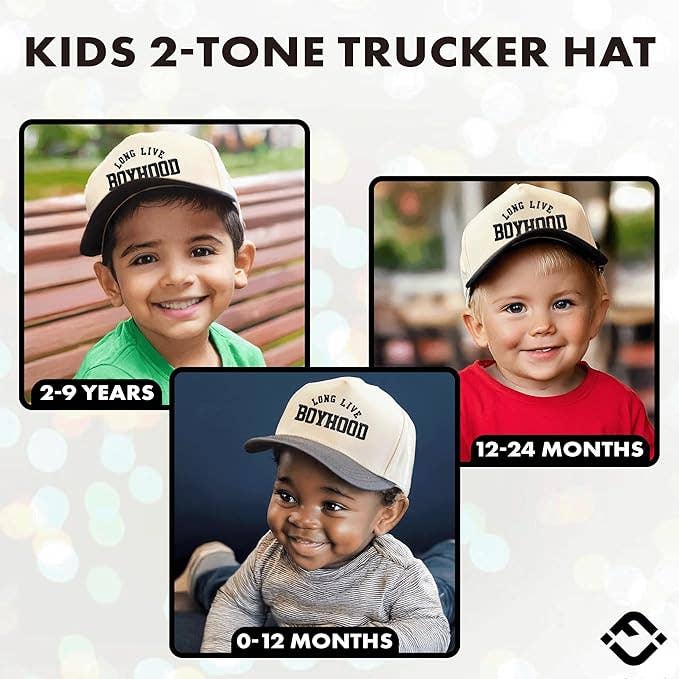 Kids/Baby Two Tone Cap - Long Live Boyhood - Black/Beige: Medium/Large (2-9 Years)