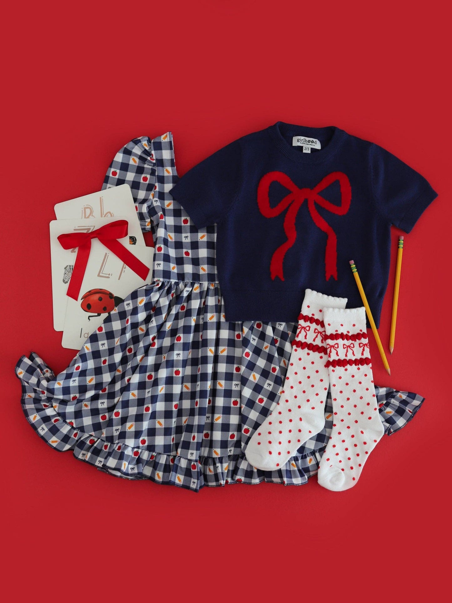 Red Bow Scalloped Knee Socks: 4-6 YEARS