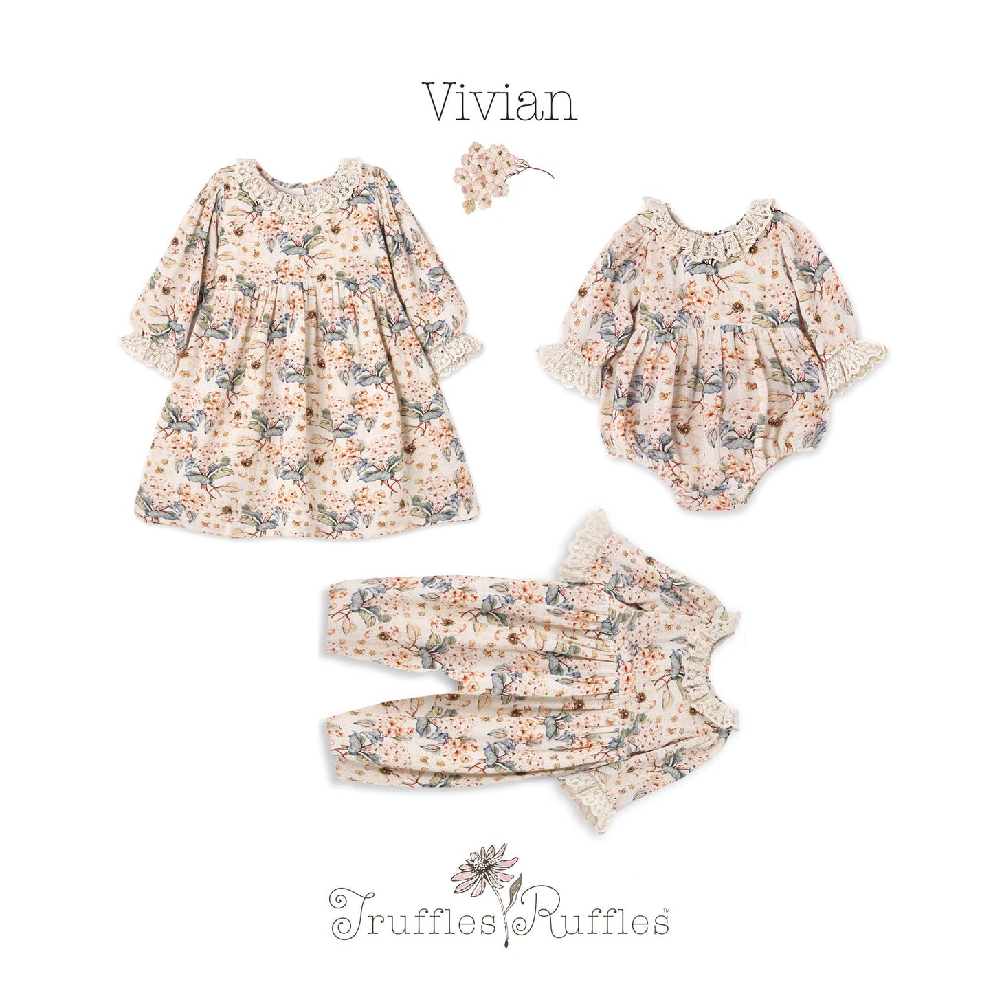 Vintage Floral Dress with Lace Collar Ruffles, Linen Blend: