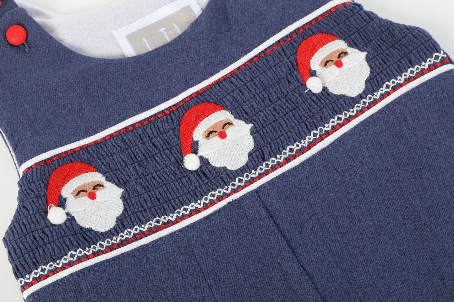 Navy Blue Santa Smocked Overalls: