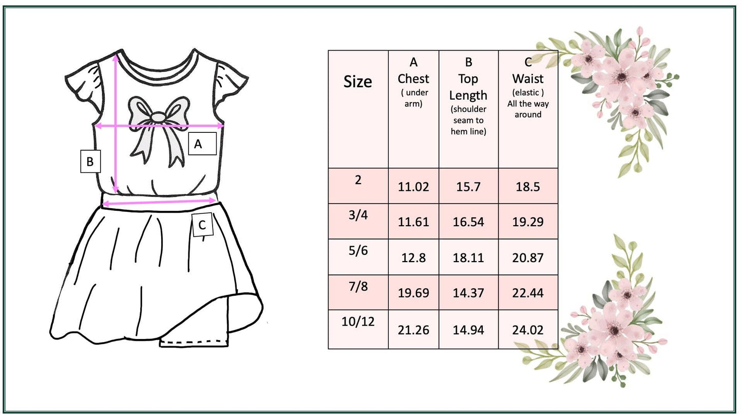 Girls Peach Floral Bow Spring Summer Skort Set: 3/4