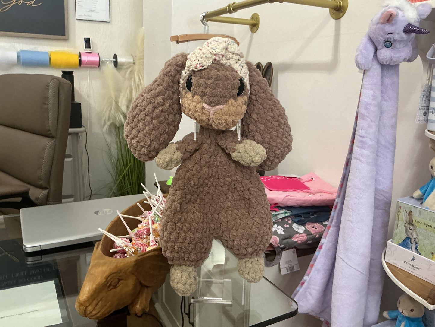 Locally handmade crocheted animals.