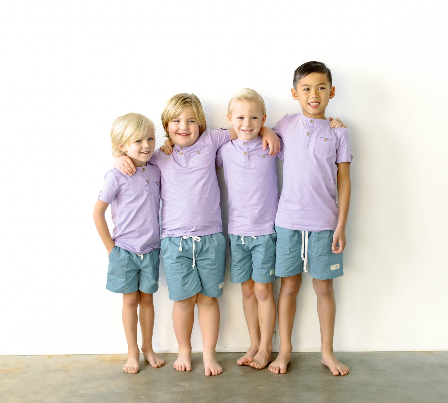 Boys Teal Shorts with pockets, functional drawstring: 2