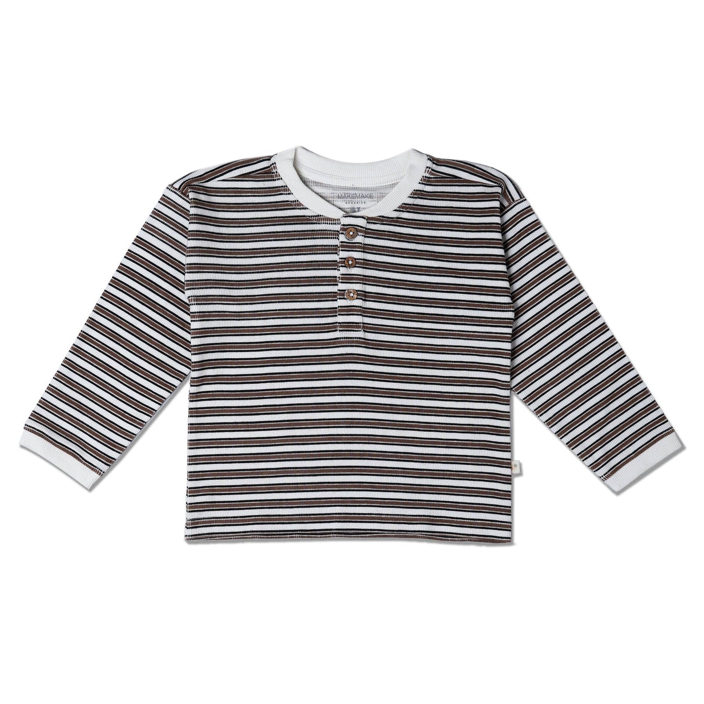 Organic Henley Tee - Brown Stripe