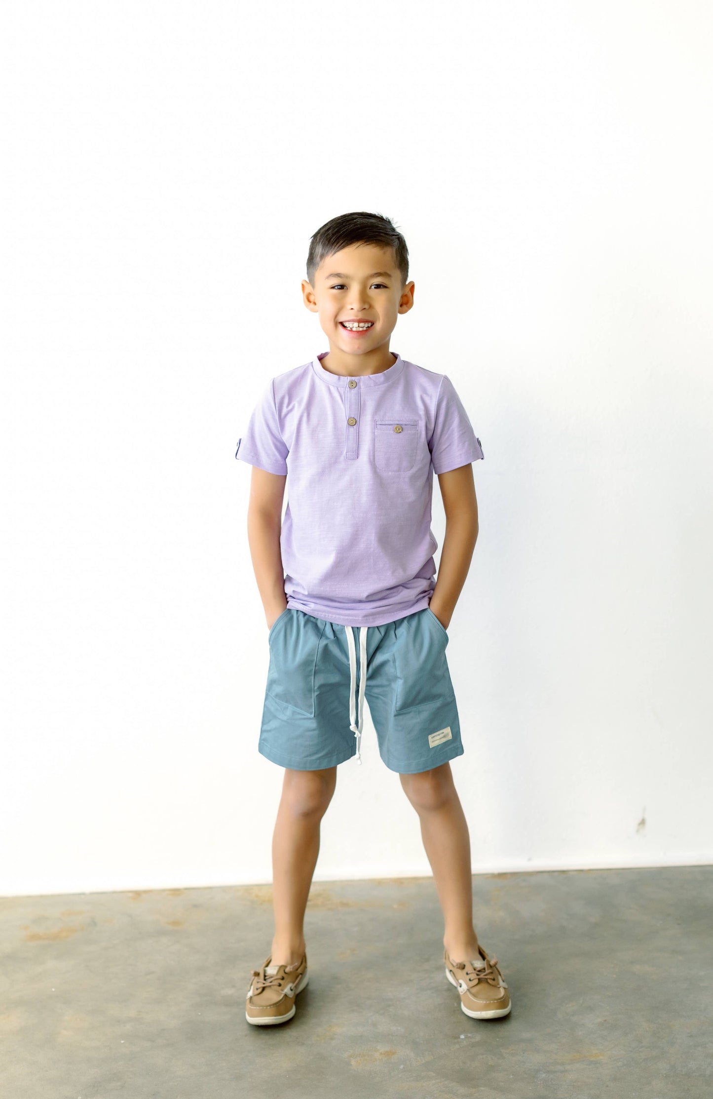 Boys Teal Shorts with pockets, functional drawstring: 2