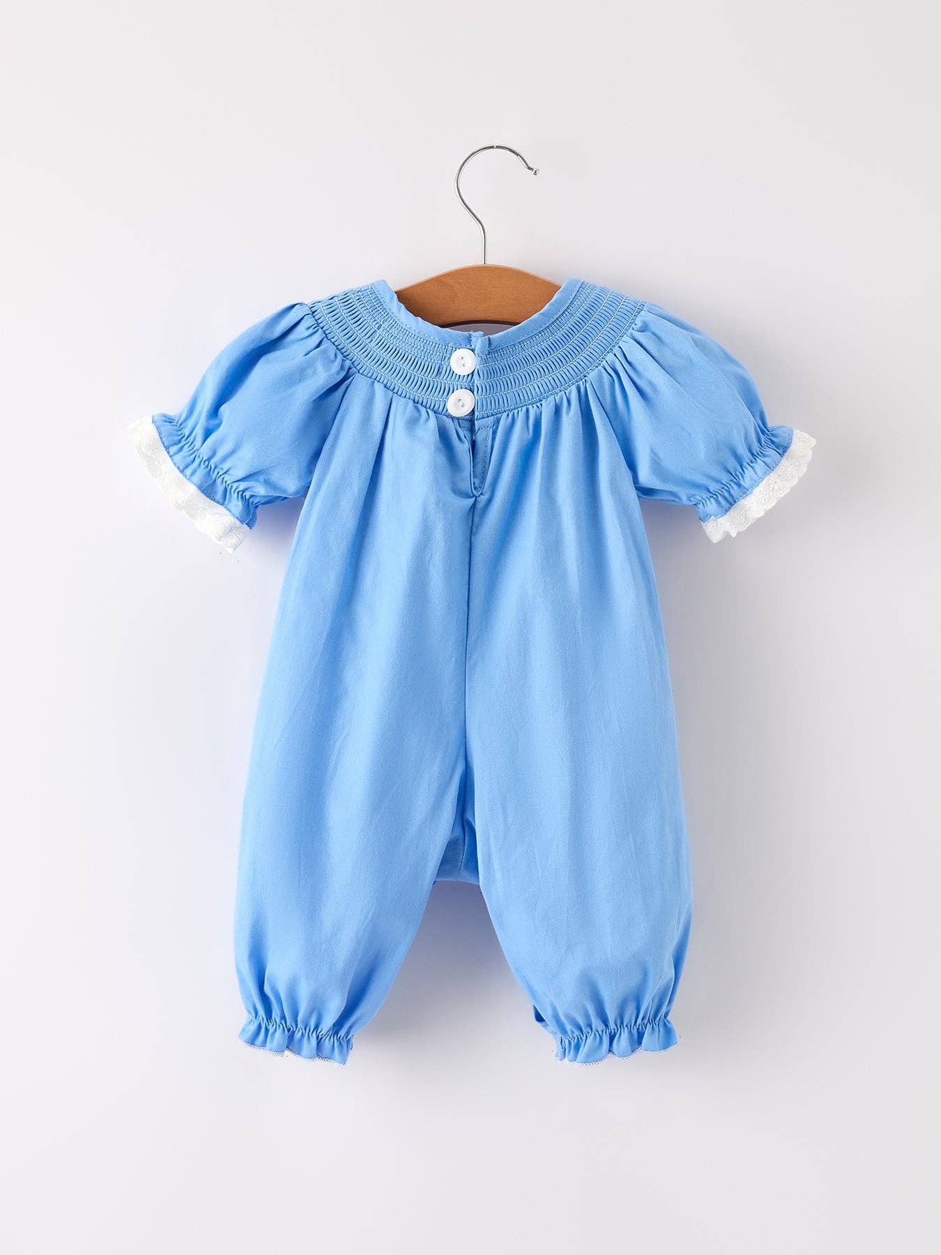 Fall Thanksgiving&Halloween Blue Pumpkin Smock Embroidery Lace Baby Girl Romper: 3M