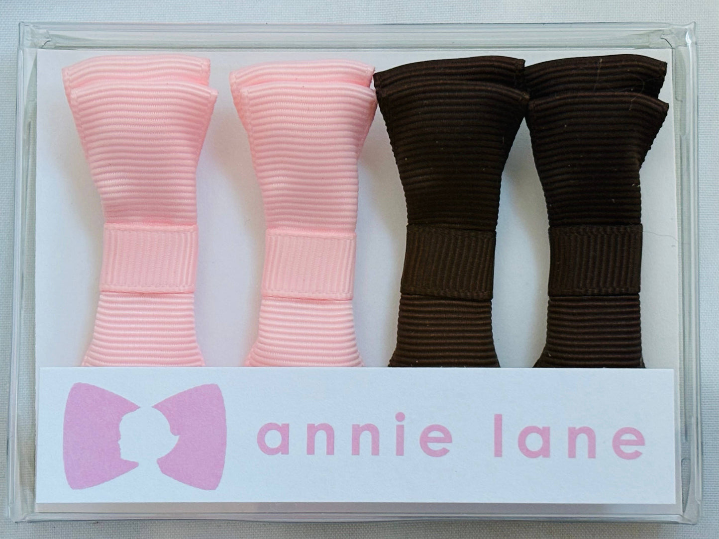 Hair Bows - Classic Grosgrain - Pink & Brown- Set of Four