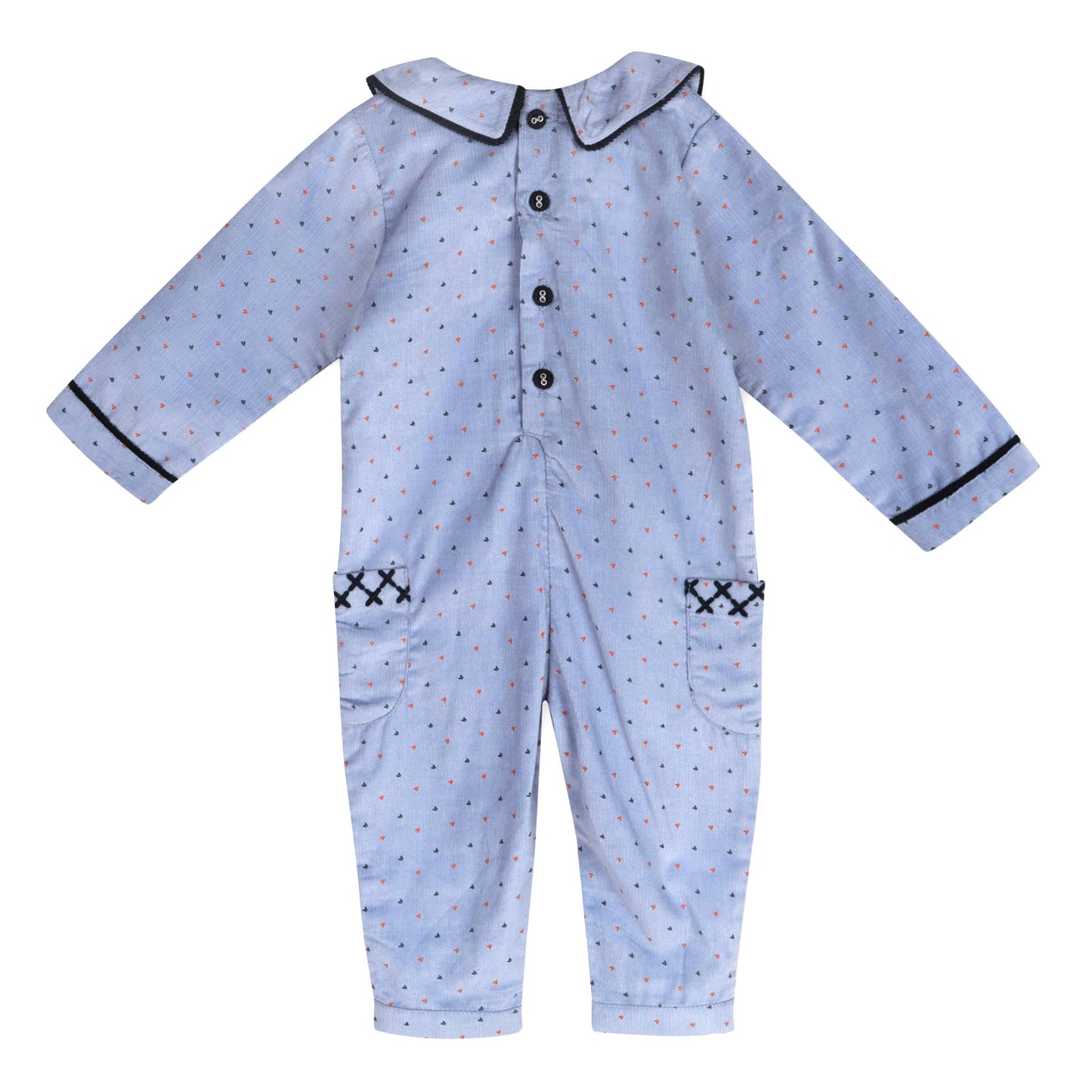 Peter Pan Collar & Embroidered Corduroy Jumpsuit (Organic): Coral Blue
