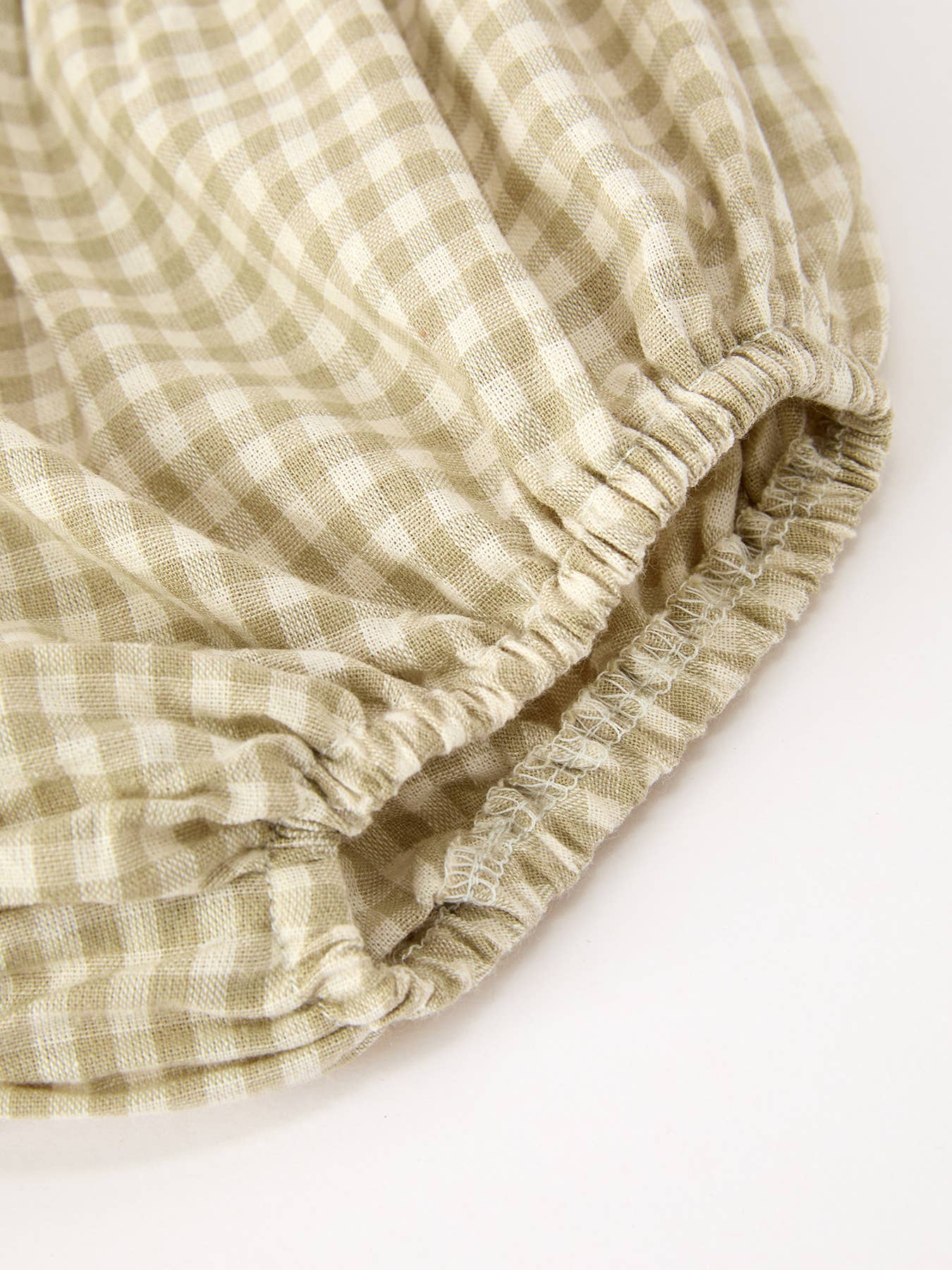 Gingham Baby Romper with Long Sleeve Puff Design: Brown