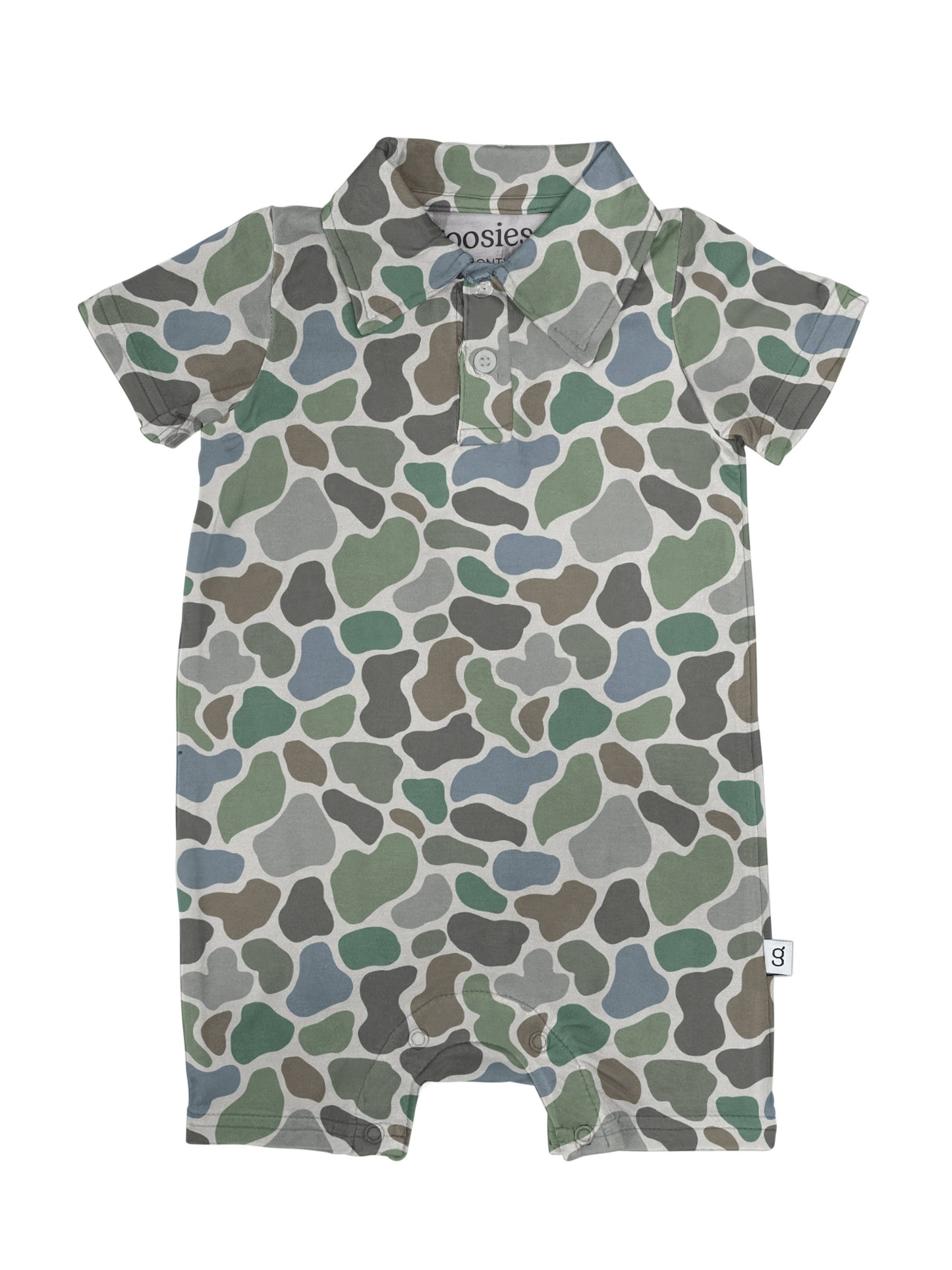 Pebble Camo - SS Polo Romper: 6-12 months