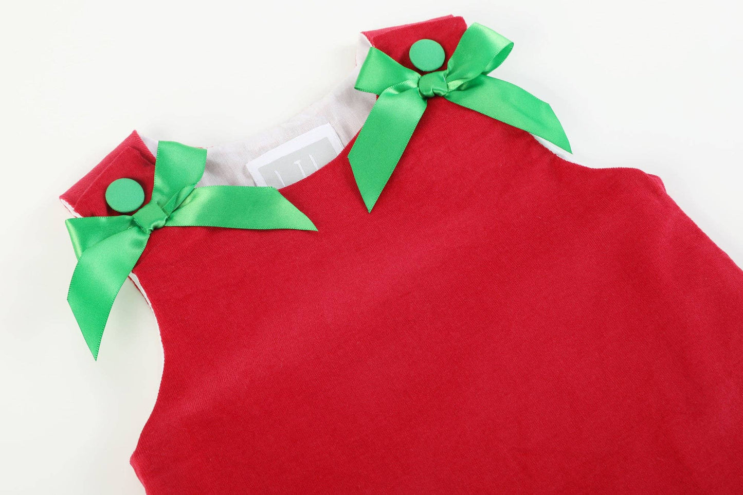 Red Corduroy Christmas Applique Bow Dress: