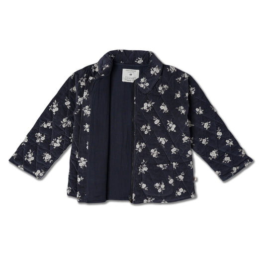 Organic Quilted Corduroy Zipper Jacket - Navy Bloom