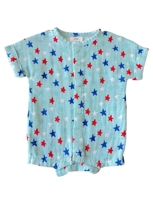 Splendid Stars Blue / Muslin Henley Shortall: 18-24M