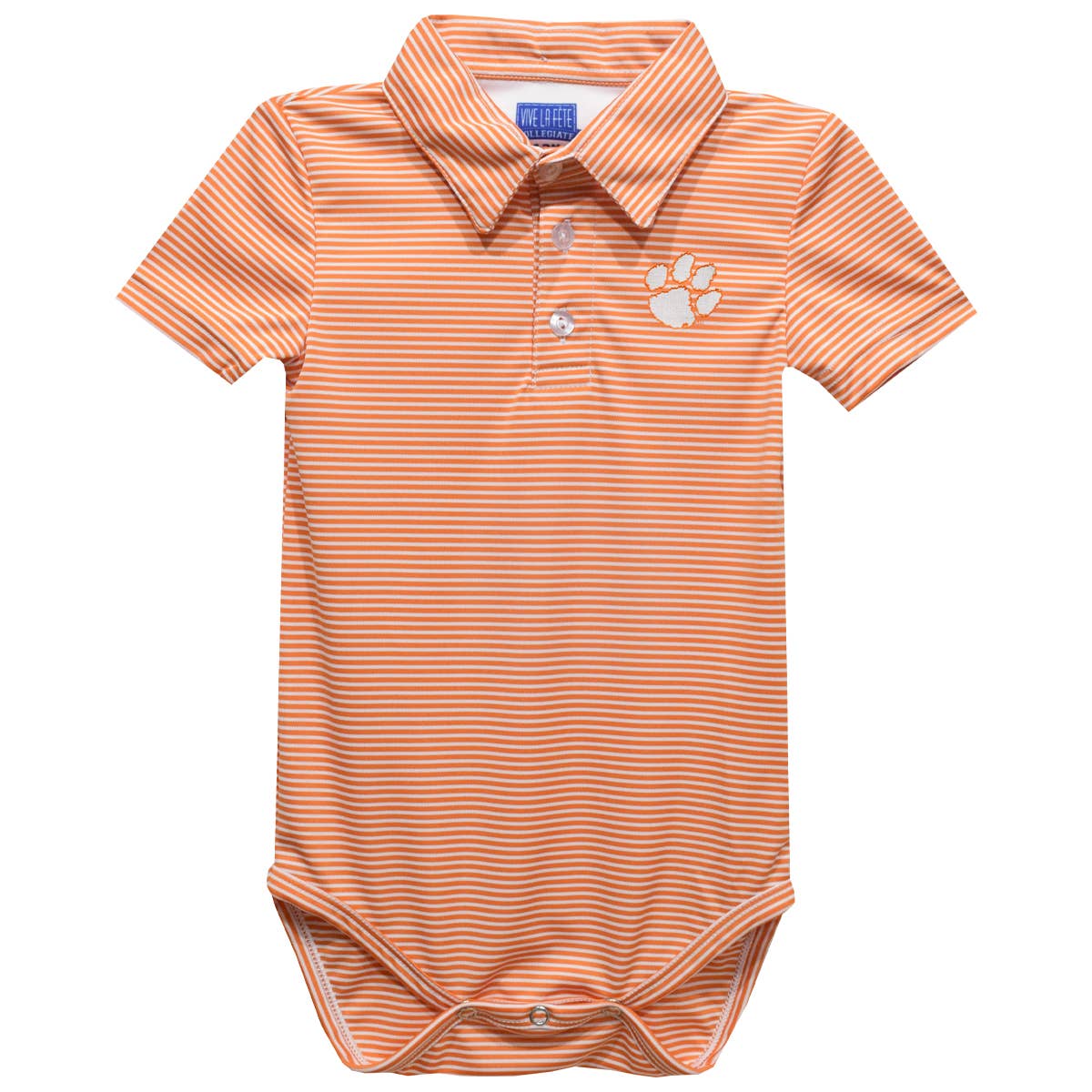 Clemson Tigers Embroidered Orange Stripe Knit Polo Onesie