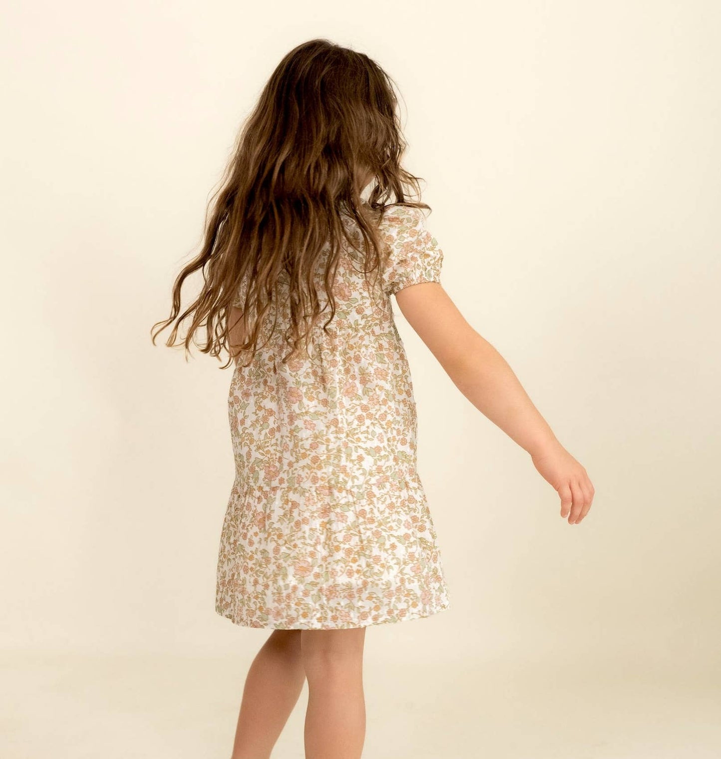 Organic Puff Sleeve Collar Dress: Tuscan Bloom