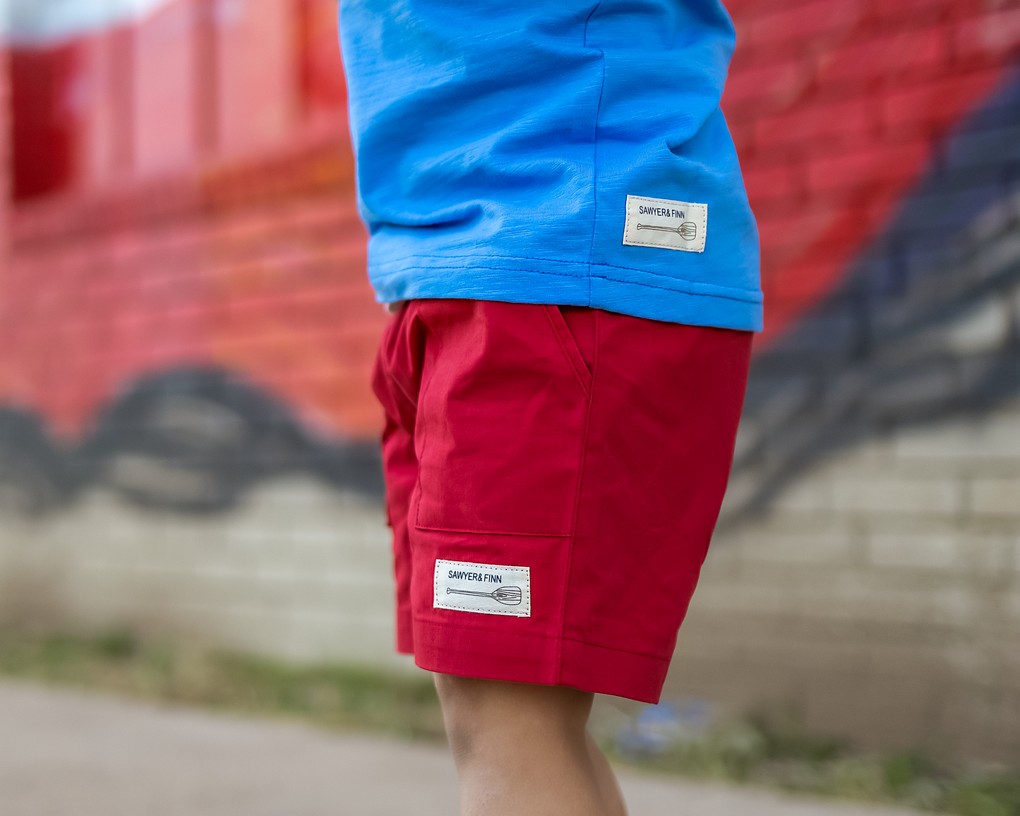 Boys Red Drawstring Shorts, Pockets, Above the knee: 2