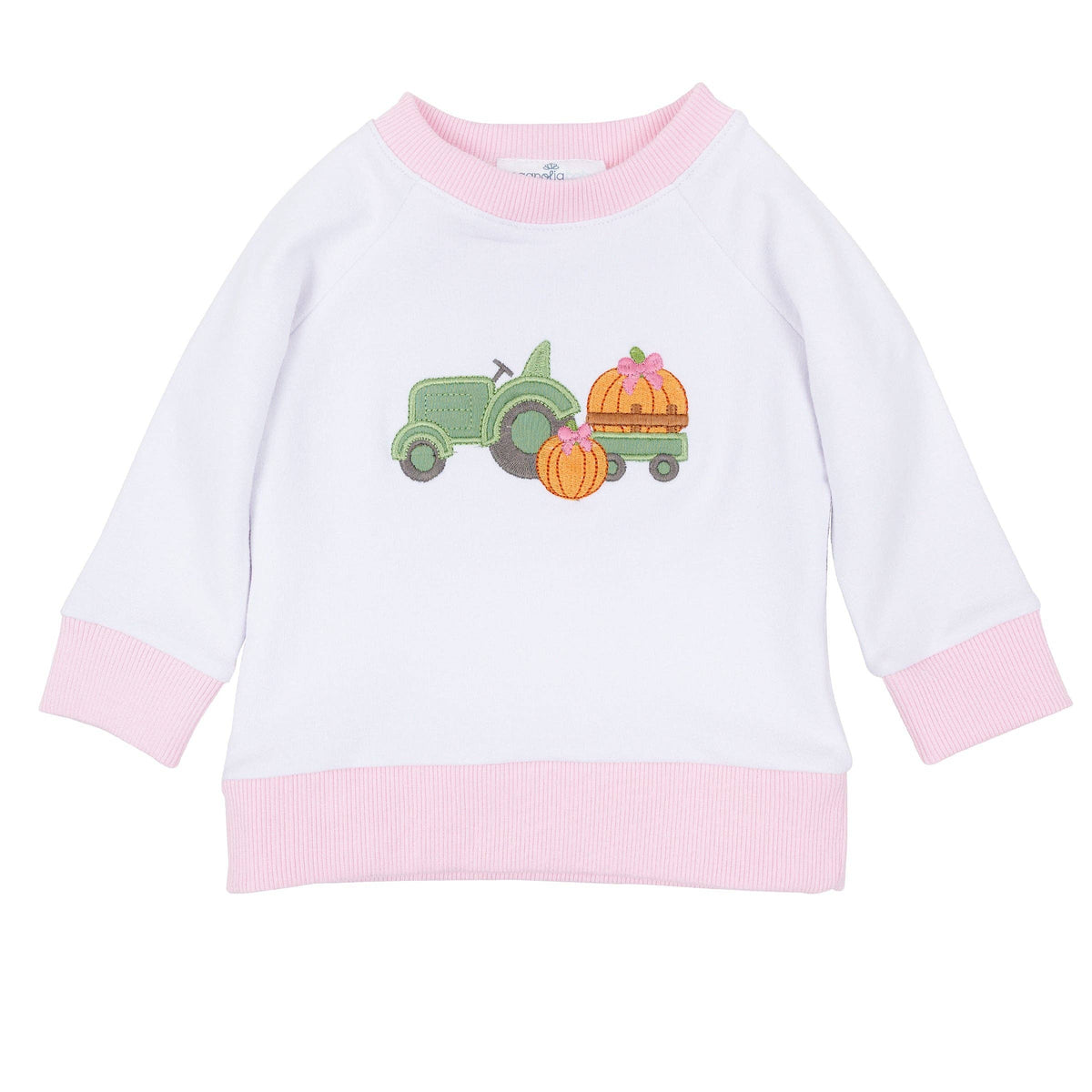 Pumpkin Tractor Applique Pullover Sweatshirt - Pink