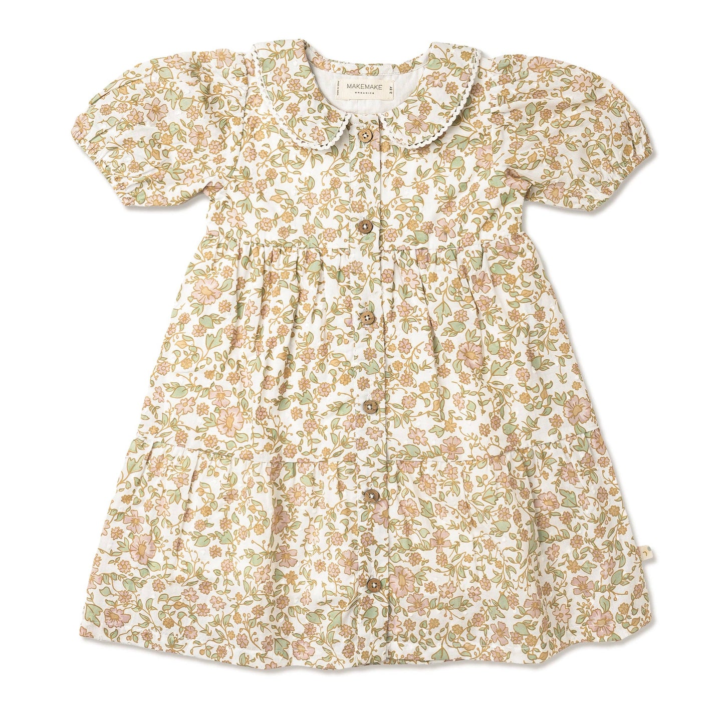 Organic Puff Sleeve Collar Dress: Tuscan Bloom