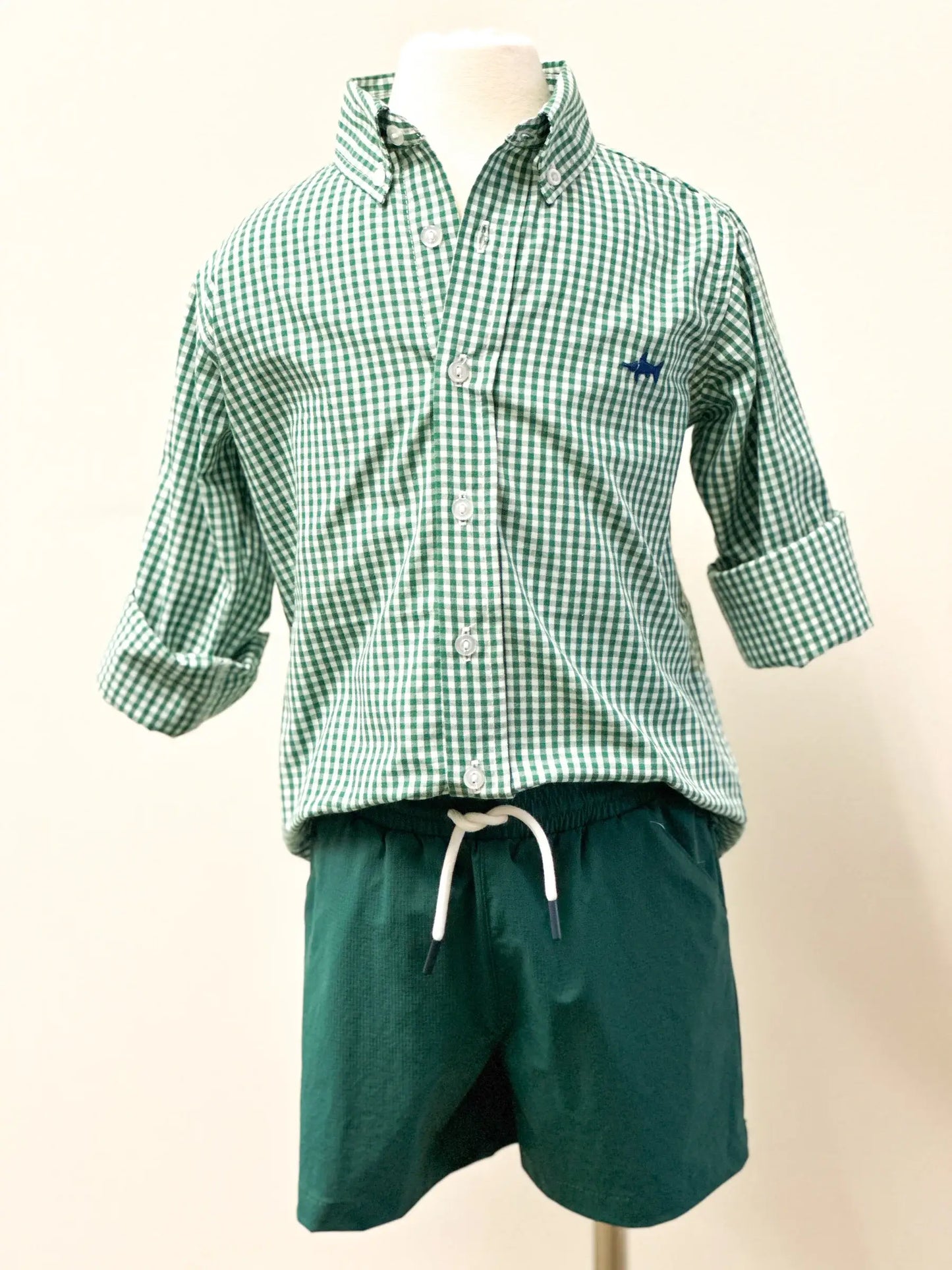 Carter Oxford Boys Shirt Green Check: Creme Plaid