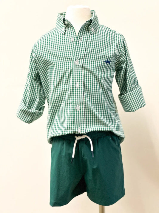 Carter Oxford Boys Shirt Green Check: Creme Plaid