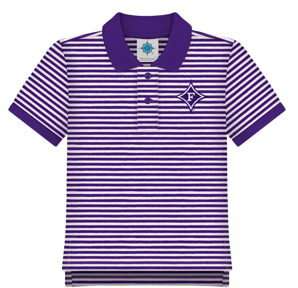 Furman purple and white striped polo
