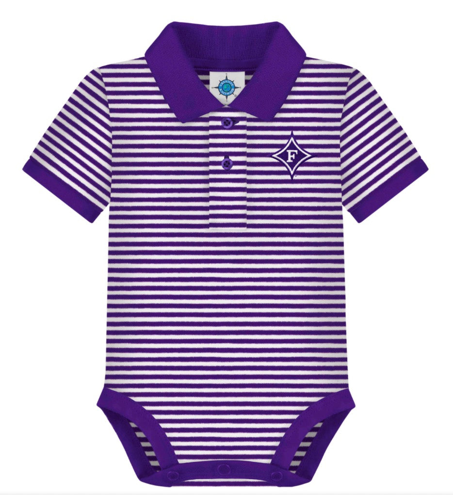 Furman purple/white striped polo bodysuit