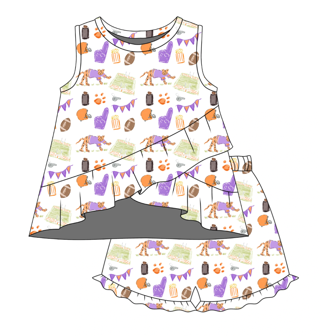 Rosie Ruffle Back Top with Sadie Claire Shorts - Tiger Paws