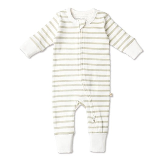 Sage Stripes Organic 2-Way Zip Romper