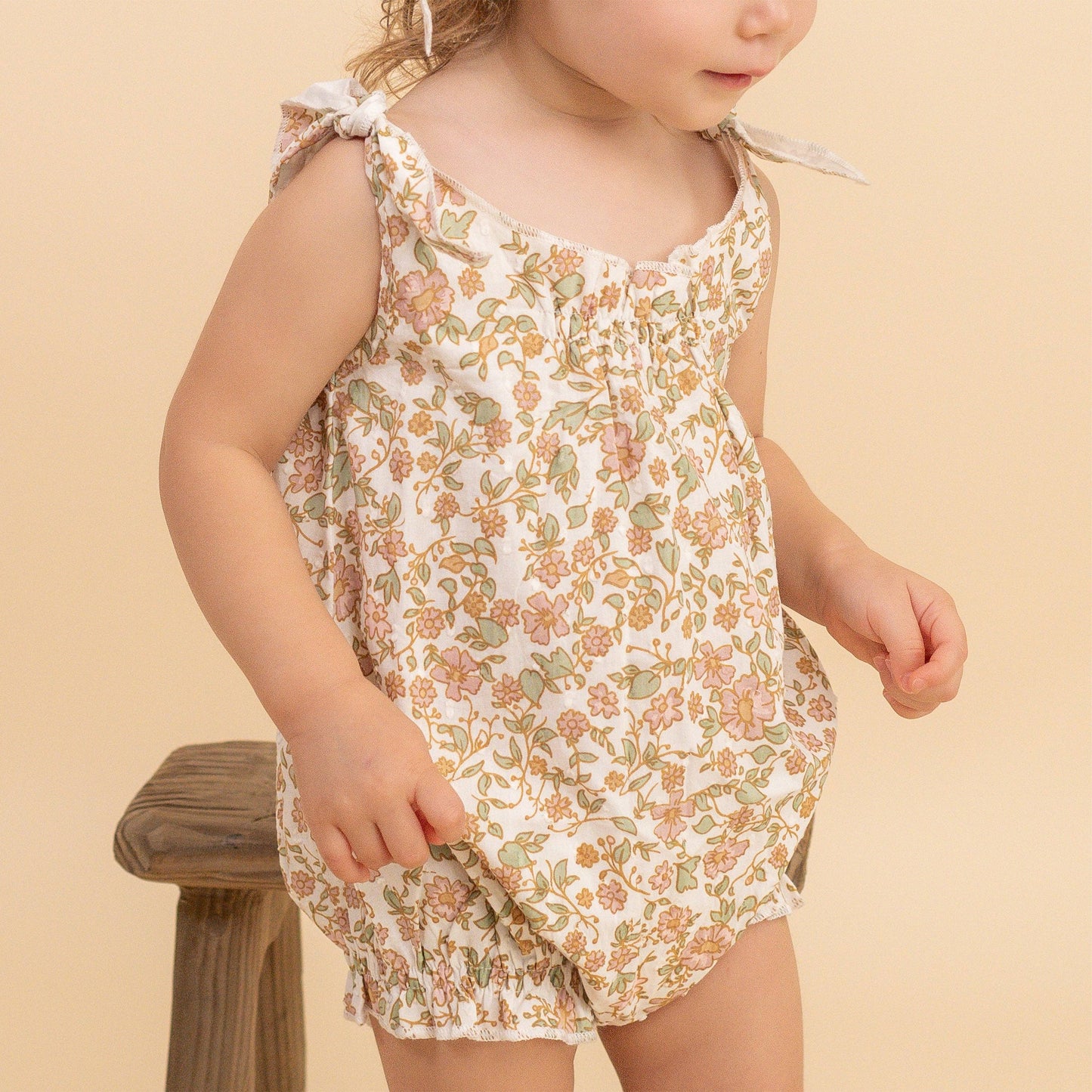 Organic Tie Shoulder Bubble Romper - Tuscan Bloom