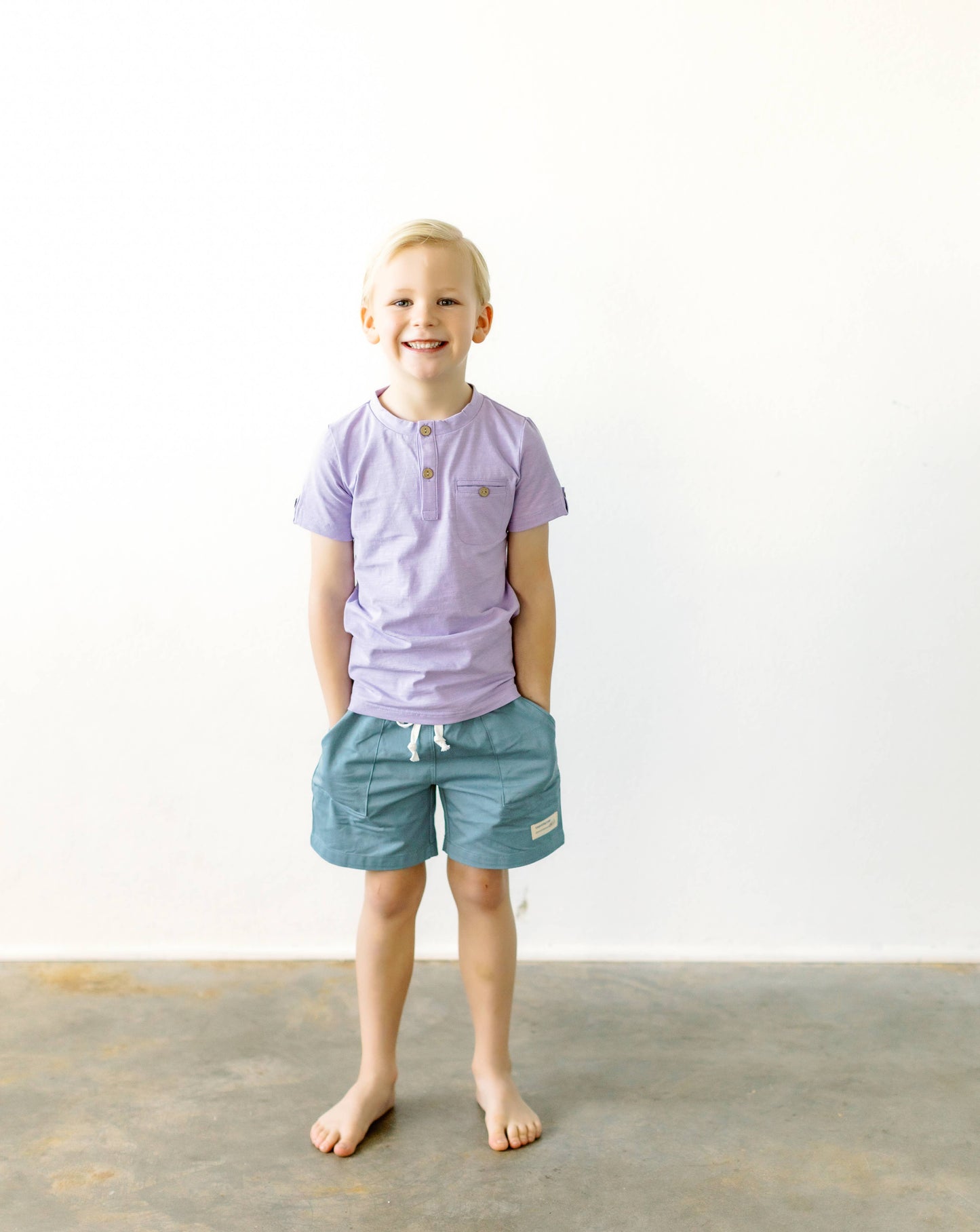 Boys Teal Shorts with pockets, functional drawstring: 2