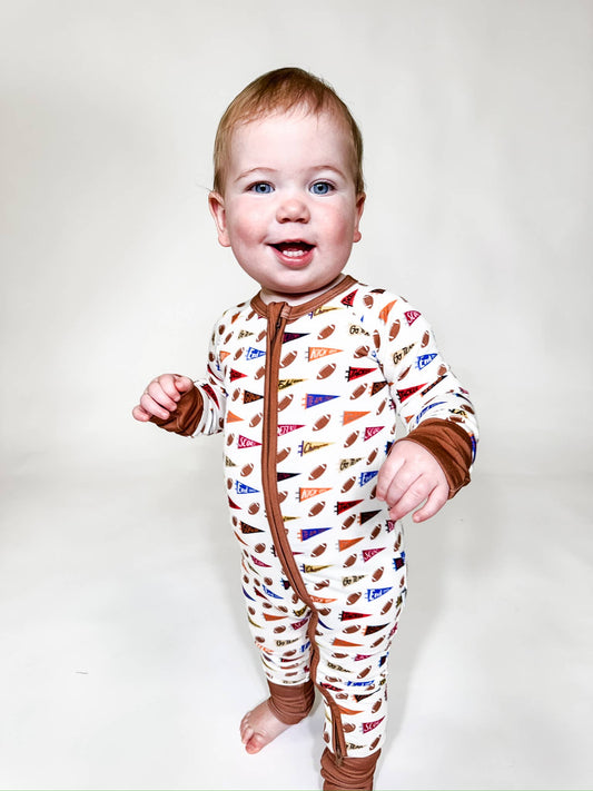Varsity Football Flags - LS Convertible Zip PJs: 6-12 mo