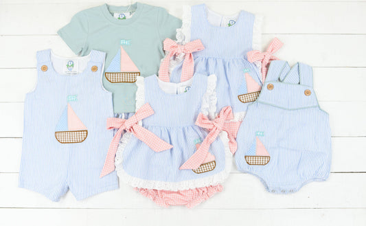 Seersucker Sails Girls Short Set: 7/8